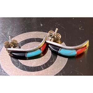 Zuni .925 Handmade by Kent Lonjose Multi-Stone Raised Channel Inlay Earrings